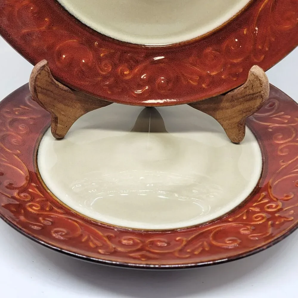 Pier 1 Red Scroll Set Of 2 Scroll Rim 10 3/4